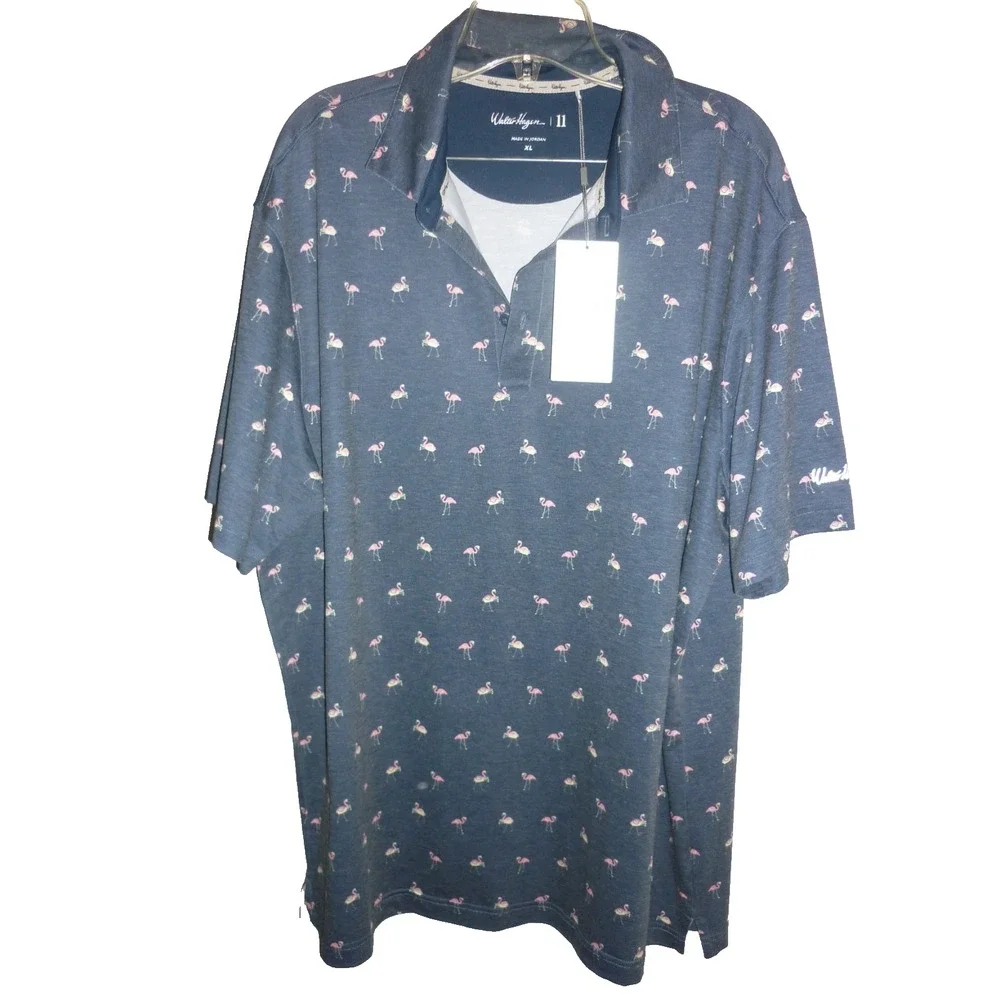 NWT Walter Hagen Men's Clubhouse Flamingo Golf Polo‎ Size XL Navy Blue